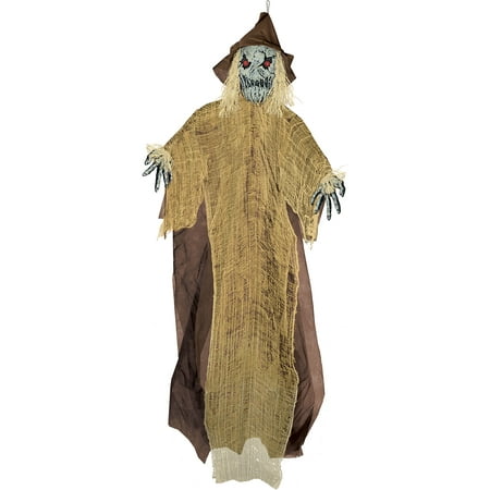 Light-Up Giant Evil Scarecrow Decoration, Glowing Eyes, Poseable Arms, 12 Feet