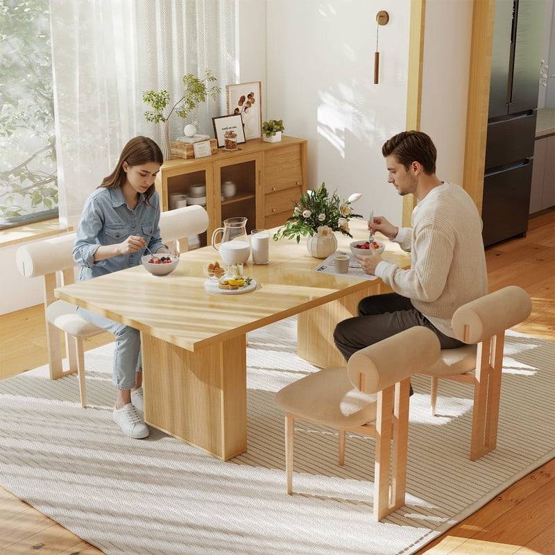 Hawsaiy 78" Rectangular Farmhouse Dining Table for 6–8, Large Kitchen Table with Grooved Wood Base, Thick Waterproof Top for Dining Room, Natural