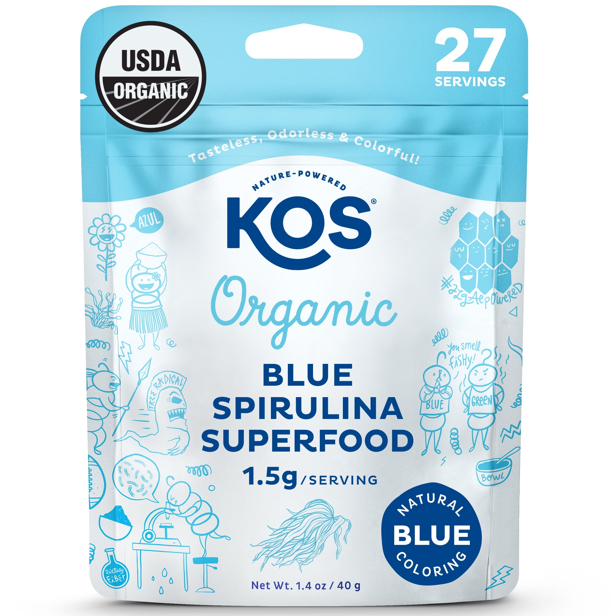 KOS Blue Spirulina Powder, Nutritious Antioxidant Energy Boost 1.4oz