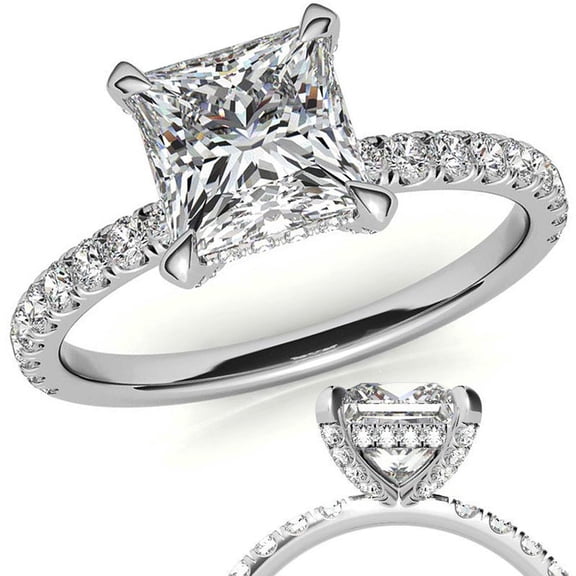 Auory 925 Sterling Silver Princess Cut Moissanite Ring for Women