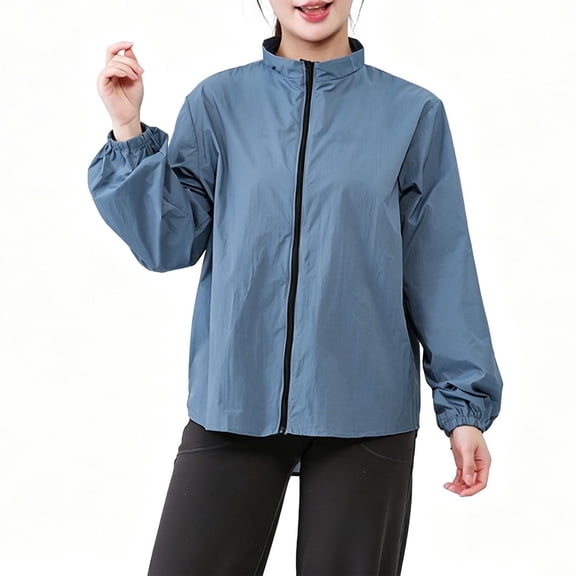Gytharion Women's Plus Size Hoodless Zip-up Jackets Stand Collar Elastic Cuffs Long Sleeve Jackets with Pockets Solid Color Casual Jackets