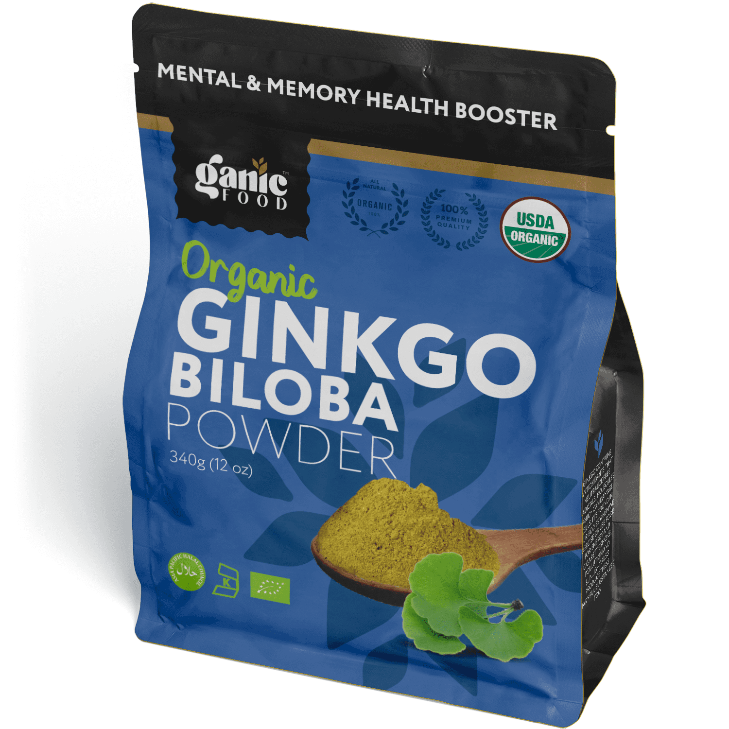 Organic Ginkgo Biloba Leaf Powder by Ganic Food USDA Certified