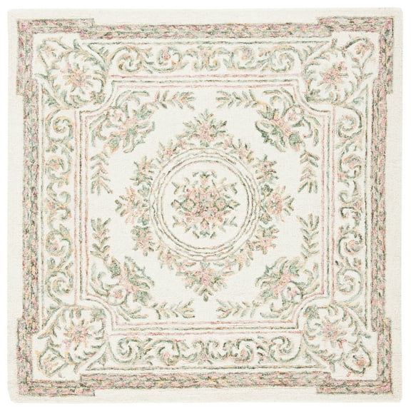 SAFAVIEH Micro-Loop Leptis Oriental Wool Area Rug, Ivory/Fuchsia, 5' x 5' Square