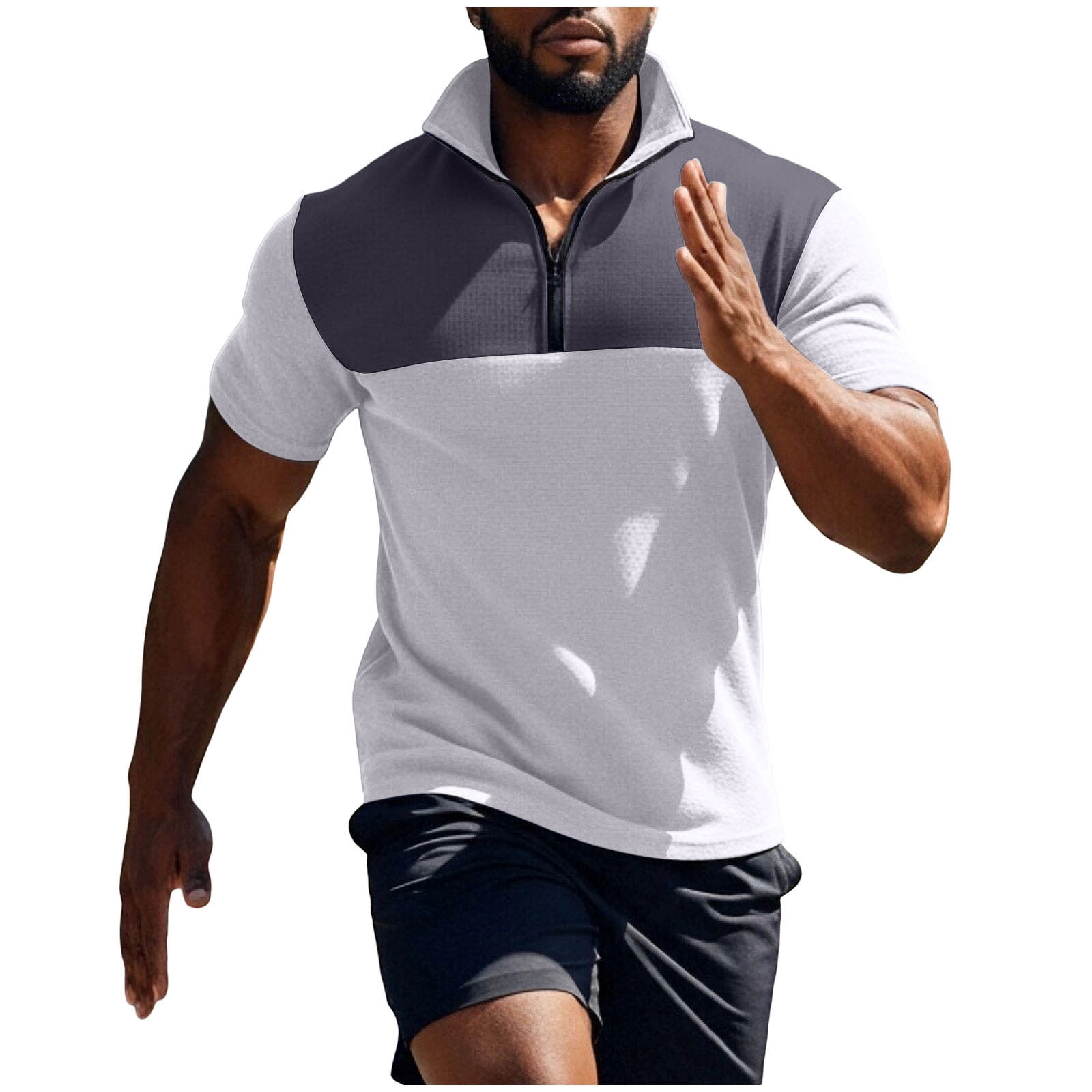 Ceisia Men's Slim Fit Short Sleeve Half-Zip Color-Blocked Top