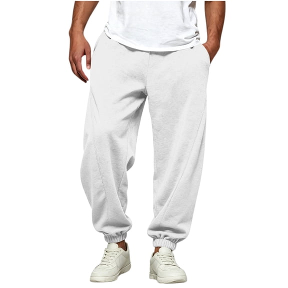 Wlynlyn Mens Cuffed Sweatpants Straight Leg Baggy Joggers Elastic Waist Drawstring Athletic Loose Sweat Pants with Pockets(X-Large,White)