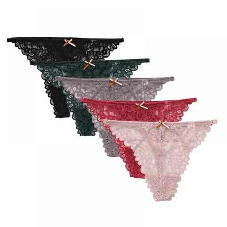 

Pretty Comy Seamless Lace Thongs for Women No Show Thong Underwear Women 5 Pack