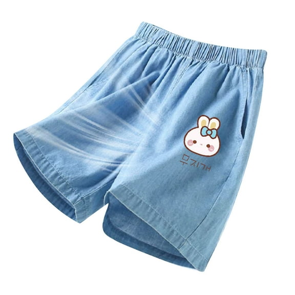 NAFUU Girls Jean Shorts Girls Jeans Shorts Denim Bermuda Elastic Waist Pull On Shorts Thin Summer Denim Shorts For Kids 5-6 Years