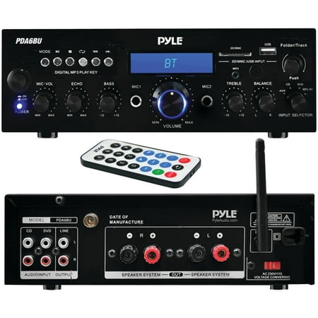 Pyle PDA6BU 200-Watt Bluetooth Stereo Amp Receiver With Usb & Sd Card Readers
