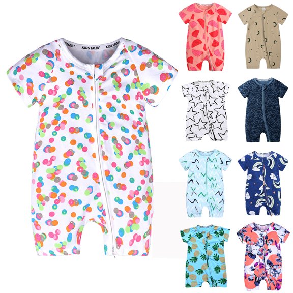 Asxite Toddler Romper Print Short Sleeve Bodysuit Casual Breathable Airy Soft Summer 6-18M