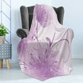 thumbnail image 4 of Purple Soft Flannel Fleece Throw Blanket, Abstract Art Style Vector Illustration of Flower Background with Butterfly, Cozy Plush for Indoor and Outdoor Use, 60" x 80", Violet and White, by Ambesonne, 4 of 5