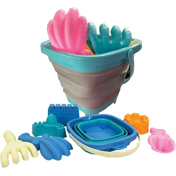 Collapsible Buckets Set 7pc Compact Silicone Folding Pails with Handle