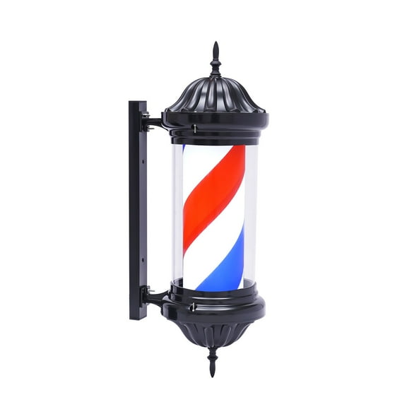 110V Rotating Barber Pole LED Light Red White Blue Stripes Metal Hair Salon Shop Sign