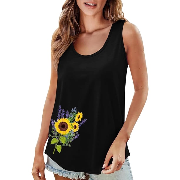 Ploknplq Tank Tops,Going Out Tops,Camisole Tops for Women,2025 Popular Round Neck Short Sleeved 2D Printed Casual Loose Versatile Vest Suspender,Slim-fit Tank,Basic Tank Tops for Women Black 1 M
