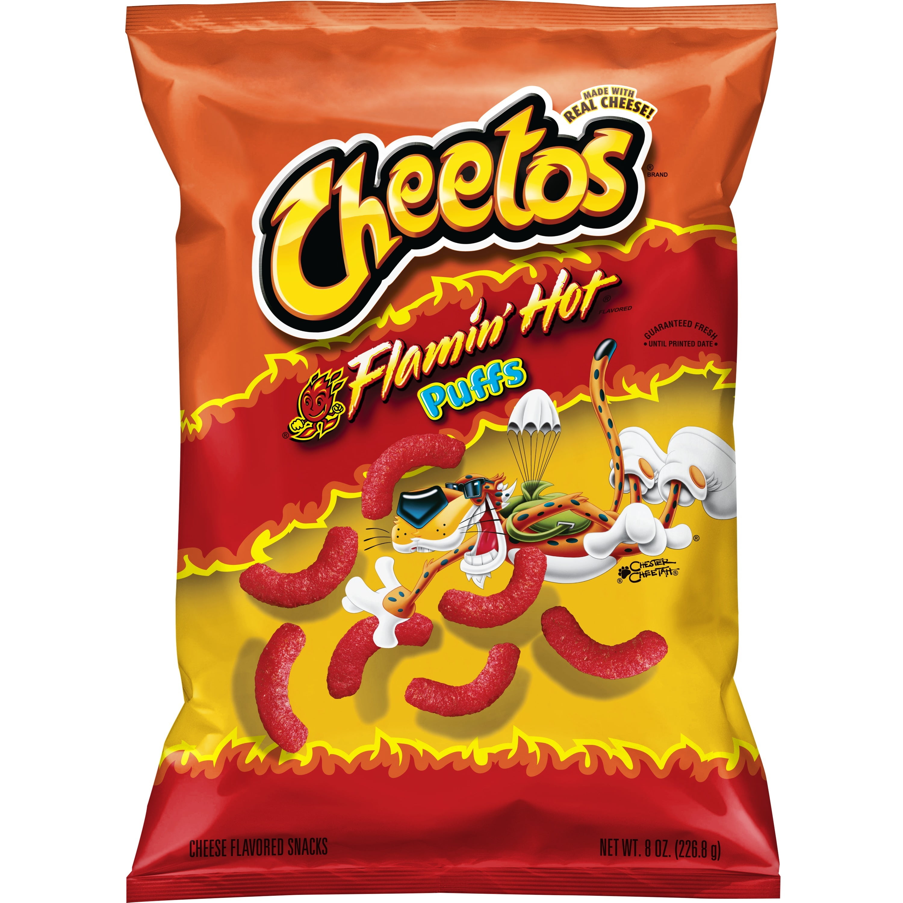 Cheetos Puffs Flamin' Hot Cheese Flavored Snacks, 8 oz Bag - Walmart
