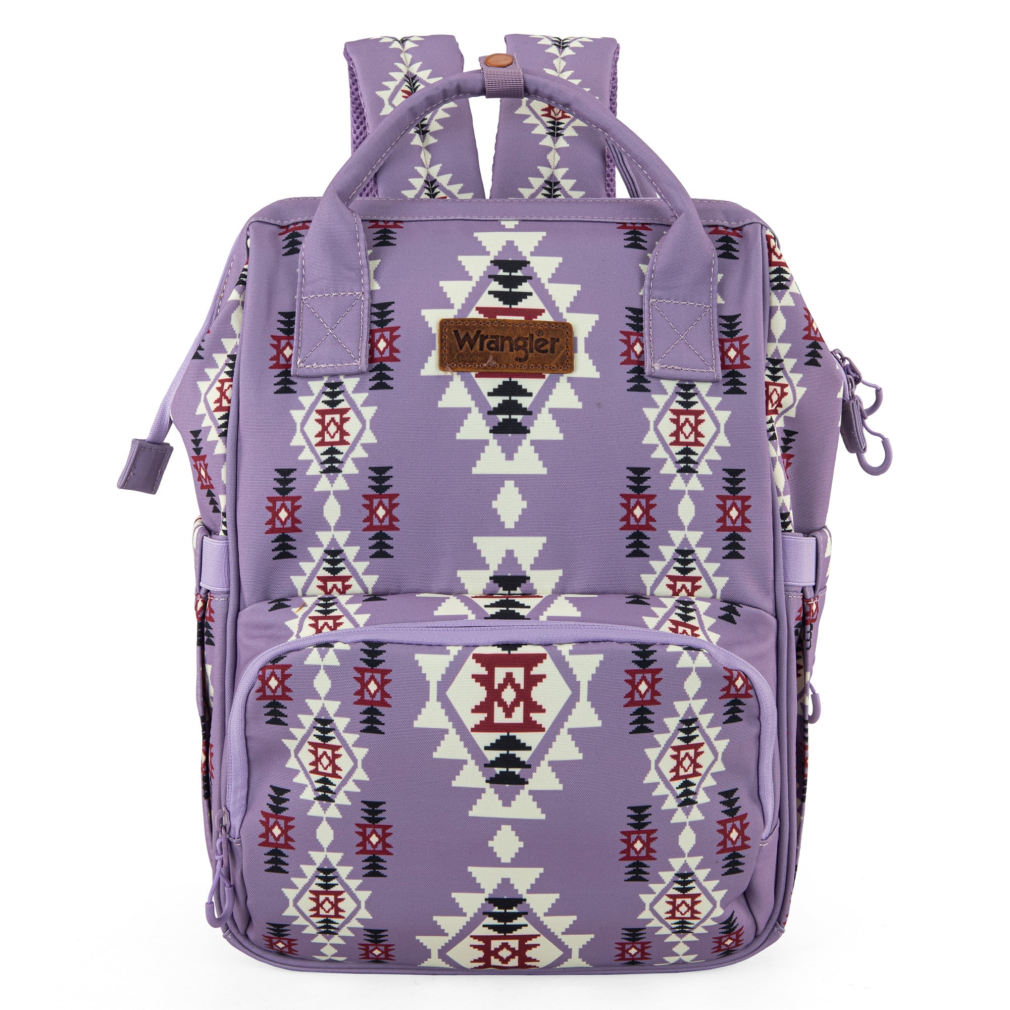 Wrangler Aztec Travel Backpack Baby Bag for Women with Stroller Strap and Side Bottle Pockets Organized Diaper Bag, Lavender