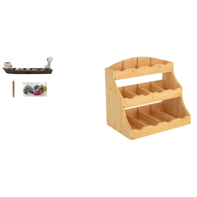 Porta incienso,Figura de escritorio con quemador de incienso de barco,Organizador de bolsitas de té,Organizador de bolsitas de té con 12 compartimentos,Estante para condimentos y especias