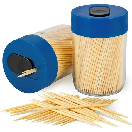 

Urbanstrive Sturdy Safe Toothpick Holder with 800 Natural Wood Toothpicks for Teeth Cleaning Unique Home Design Decoration Unusual Gift 2 Pack Blue