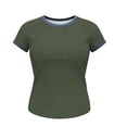 thumbnail image 5 of Craaazy Women Slim Fit Crew Neck Short Sleeve Topss Imitation Denim Color Block T Shirts for Summer Gifts, 5 of 5