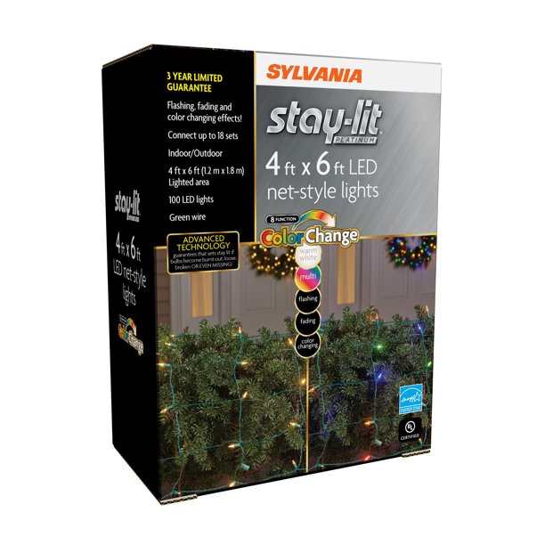 SYLVANIA 100 Count LED Netstyle Christmas Lights, 4ft x 6ft, M5, Green
