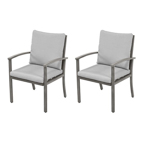 HAPPATIO Outdoor Dining Chairs Set of 2, Patio Dining Chairs with Thick Cushion, High Backrest and Curved Armrest, Aluminum Frame for All Weather, Grey