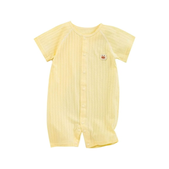 Kovlvoll Newborn Baby Girls Boys Clothes Summer Jumpsuit Short Sleeve Crewneck Button Solid Color Cotton Lounge Rompers