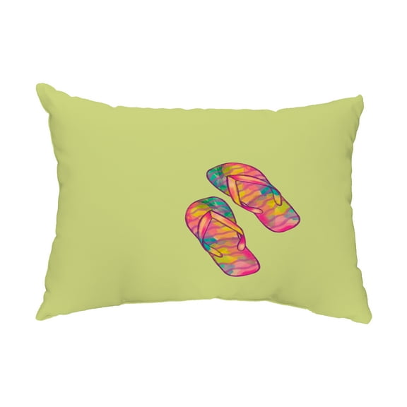 Simply Daisy, 14" x 20" Rainbow Flip Flops Green Decorative Coastal Outdoor Throw Pillow