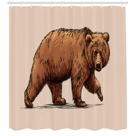 Bear Shower Curtain Ink Drawing Style Wildlife Beast Carnivore