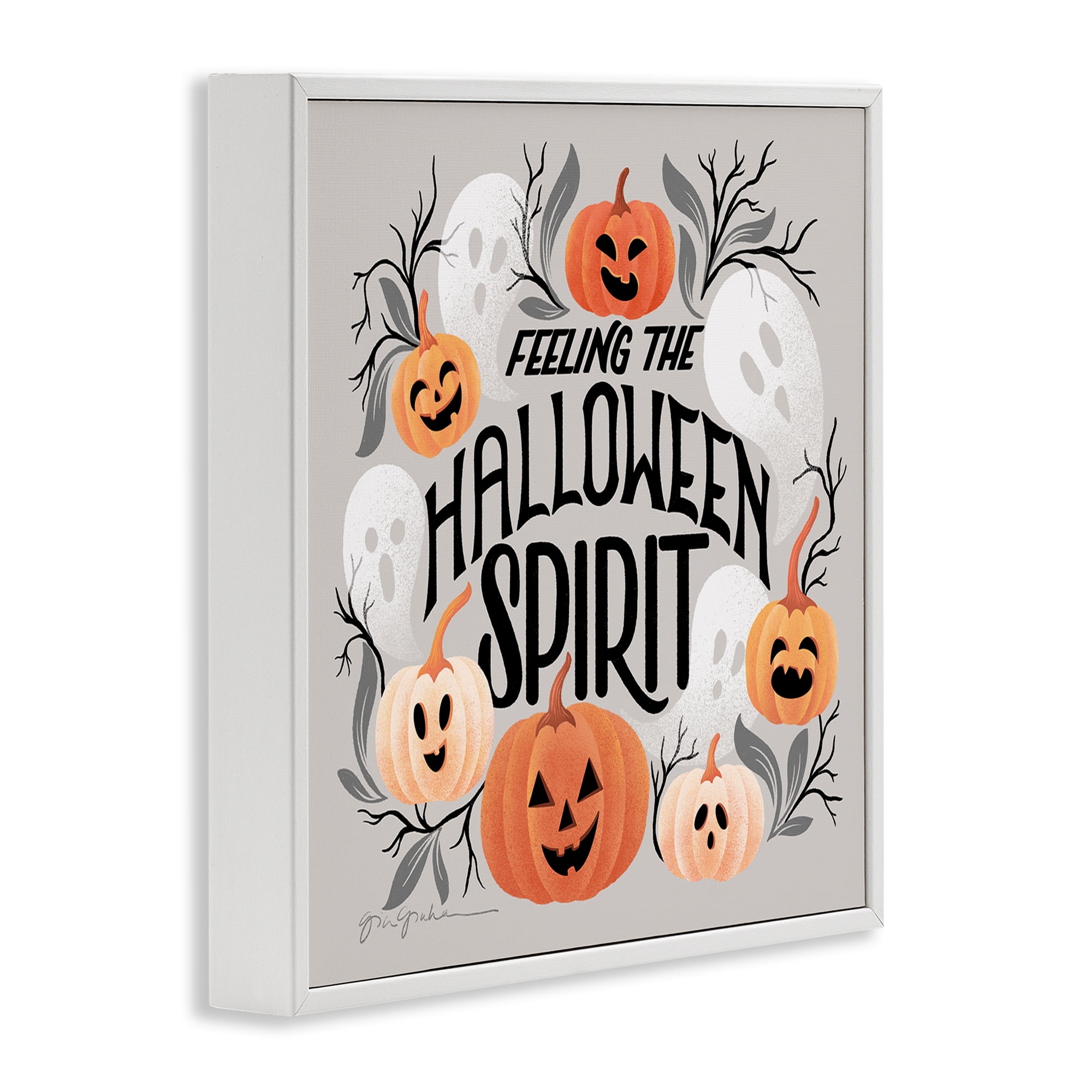 Stupell Industries Feeling Halloween Spirit Holiday Painting White Framed Art Print Wall Art, 12 x 12