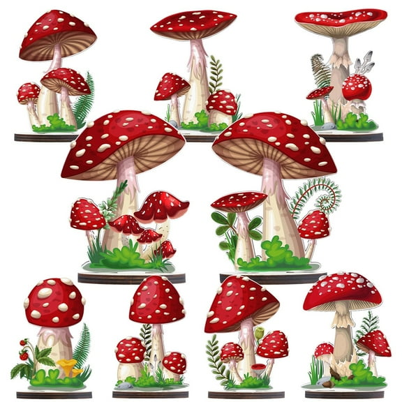 nvzhuang Wooden Mushroom Desk Decorations 9 Pcs Set Fairy Forest Table Top Sign Centerpieces for Home, Office
