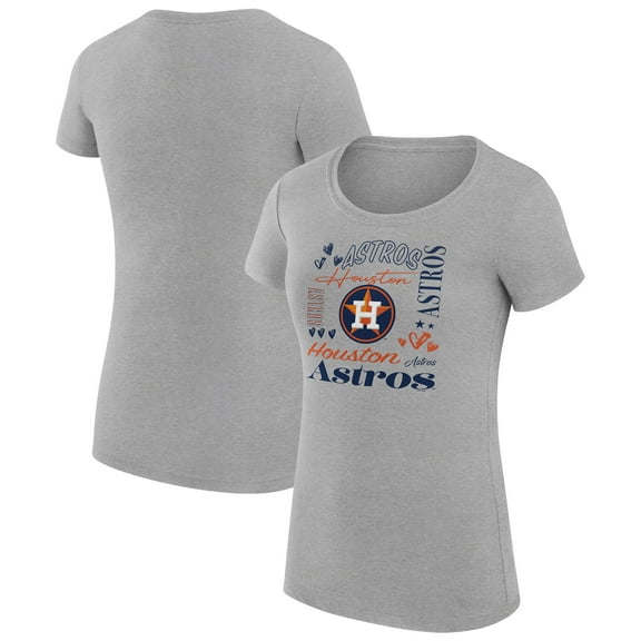 Women's G-III 4Her by Carl Banks Heather Gray Houston Astros Super-Slim Fit Lightweight Collage Team Graphic Crew Neck