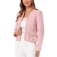 thumbnail image 4 of INSPIRE CHIC Blazer Court Ouvert en Tweed à Carreaux pour Femmes Rose Clair, 4 of 6