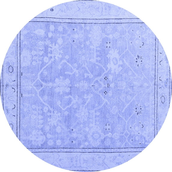 Ahgly Company Machine Washable Indoor Round Oriental Blue Traditional Area Rugs, 8' Round
