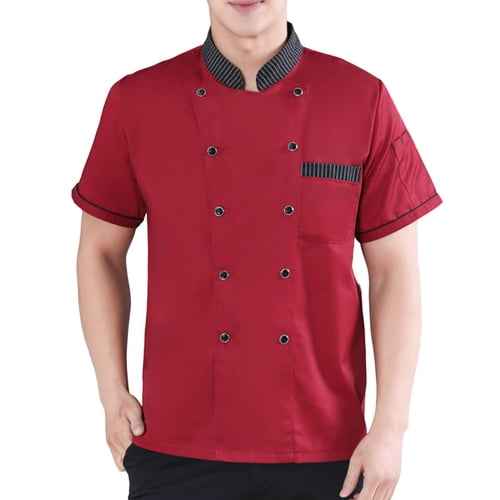 AQRS Stand Collar Short Sleeve Double Breasted Patch Pocket Splicing Color Chef Uniform Women Men Service Bakery Breathable Chef Shirt Work Clothing