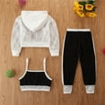 thumbnail image 4 of Glisme 3 Pack Girls Outfit Long Sleeve Hooded Lace Up Vest Casual Long Pants Three Piece Set Skin Friendly Fit Clothing Set For Girl Size 2-3 Years, Black, 4 of 9
