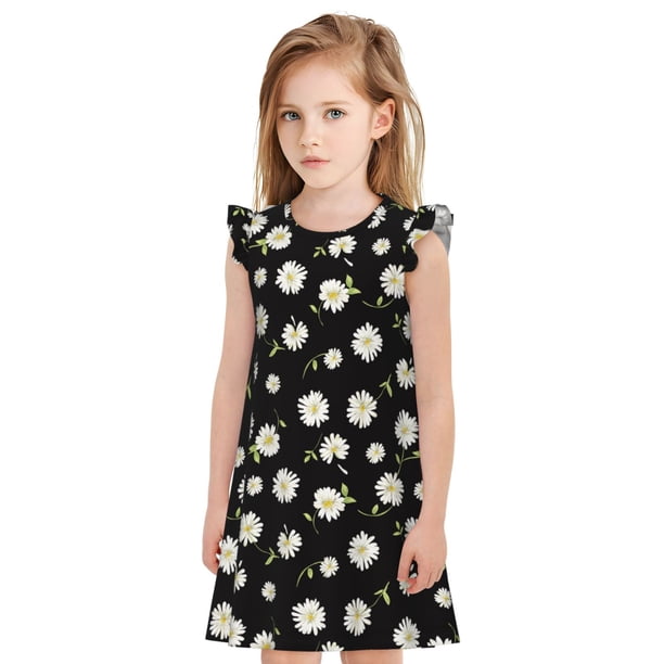 Balery Daisies Flowers Camisón de princesa para niñas, pijama de algodón con mangas abullonadas, suave y bonito.-Small