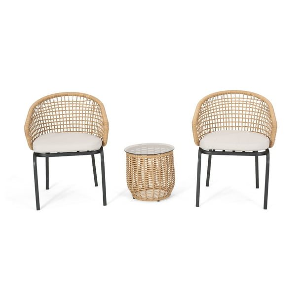 Ayden Outdoor Wicker 3 Piece Set With Side Table Light Brown Beige And Black Com Ayden Outdoor Wicker 3 Piece Set, Light Tan Rattan Outdoor Furniture