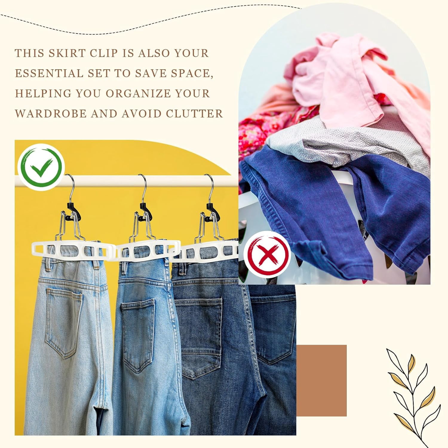 20 Pack Premium Skirt Hangers Thin Space Saving Pants Skirts Hangers Set with Clamp, Heavy Duty Locking Clasp, Multipurpose Non-Slip for Shorts, Slacks, Jeans
