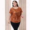 thumbnail image 2 of Women's Plus Size Short Sleeve Sequin Top Round Neck - XX Large, Orange, 2 of 6