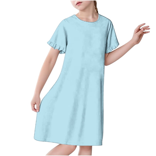 RXIRUCGD 2025 Vêtements d'Été pour Enfants 3-12 Ans Mode Imprimée Pyjama Rêveur Mi-Mollet Chemise de Nuit