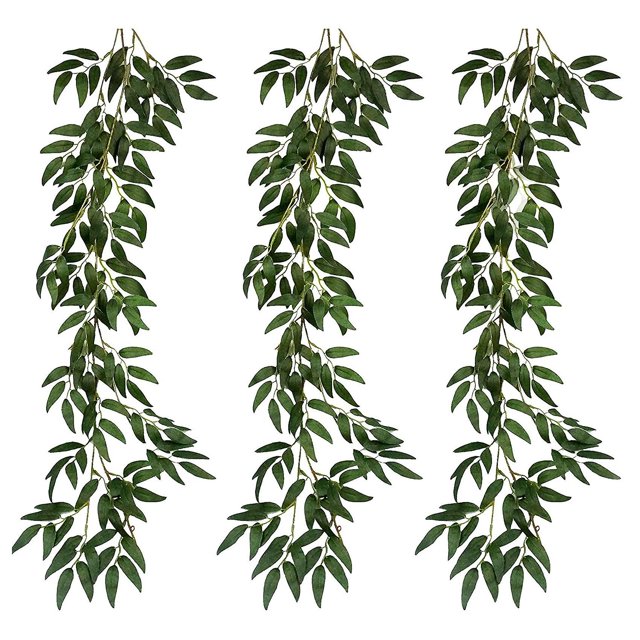 3 vides artificiales de 17,7 pies, guirnalda de vegetación falsa, hojas de sauce Afortunado Sencillez