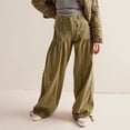 thumbnail image 2 of QURATI Women Baggy Cargo Jeans Mid Waist Wide Leg Parachute Denim Pants Sweatpants Pockets Womens Bottoms Green L, 2 of 7