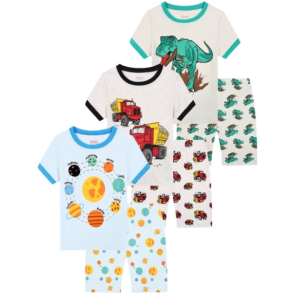 WIBACKER 2 Pieces Cool Summer 100% Viscose Boys Solar System Pajamas Set Toddler Kids Soft Short Sleeve Tee and Shorts PJs Set Sleepwear