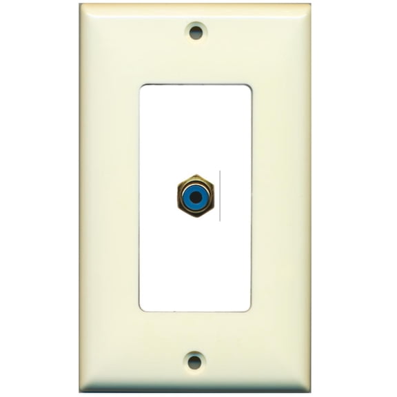 RiteAV - 1 RCA Blue for Subwoofer Audio Port Wall Plate Decorative - Light Almond/White