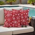 thumbnail image 4 of Christmas Red Outdoor Waterproof Pillow Covers, Winter Snowflakes Xmas New Year Decorative Square Throw Pillowcase Sofa Cushion Sham for Patio/Couch/Chair, 24"x24" 2 Pack, 4 of 8