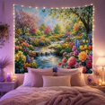 thumbnail image 2 of Waterfall with Cherry Blossoms and Roses in a Sunny Garden, Romantic Watercolor for Nature Lovers, Floral Stream Wall Art, Housewarming Gift, Tapestry Wall Hanging for Living Room and Bedroom, 2 of 7