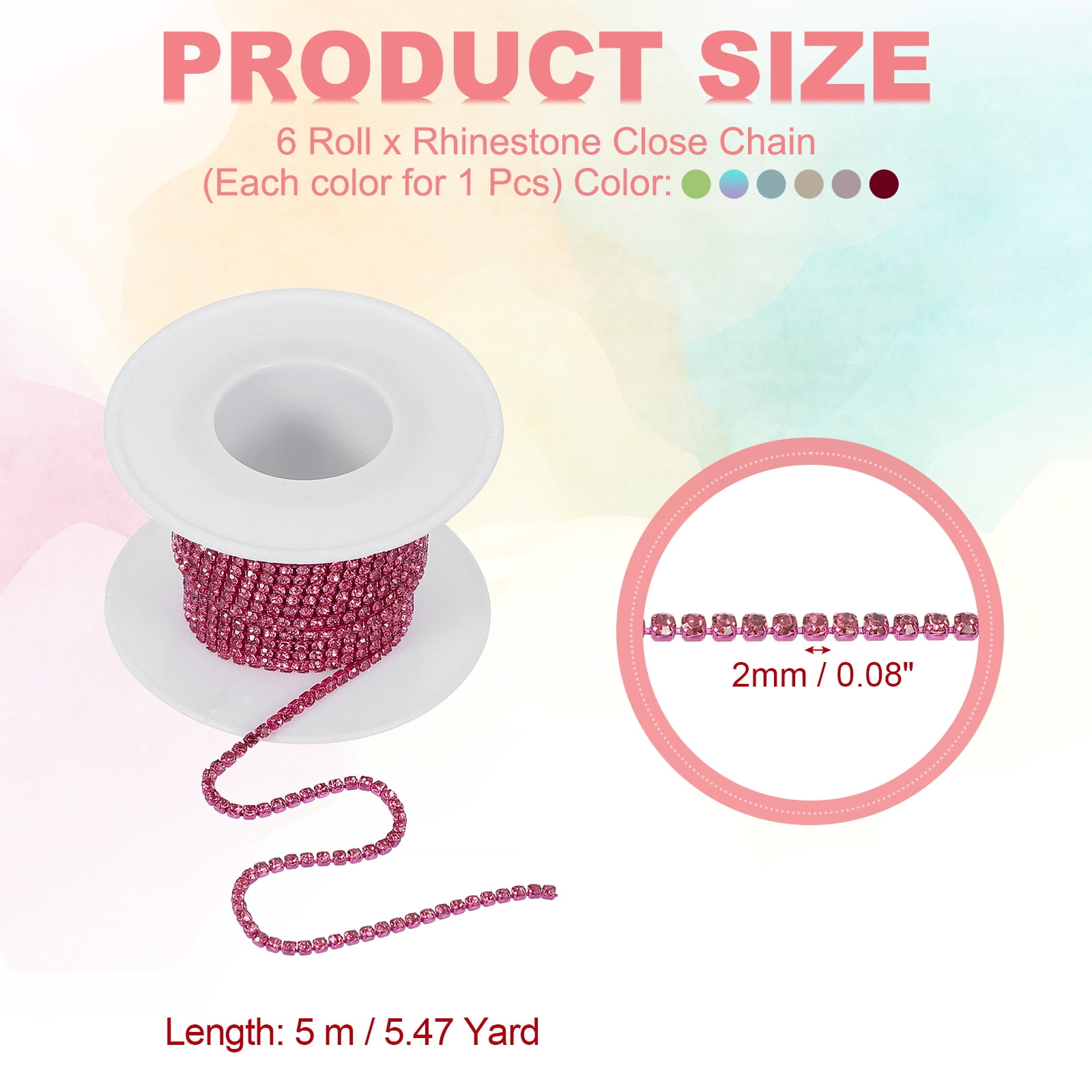 Uxcell Crystal Rhinestone Close Chain Trim, Crystal Claw Cup Chain Trim String for Sewing Purple Red/Colorful/Blue/Light Green/White/Pink