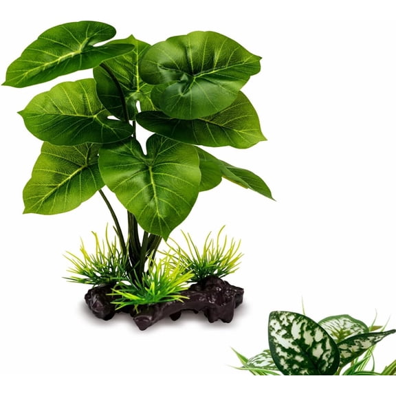Reptile Artificial Plants, Terrarium Decorations, Aquarium Fish Tank Plant, Amphibian Habitat Hideout Accessories (M Set-2pcs)