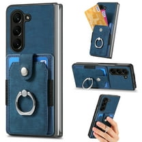 ELEHOLD Wallet Case for Samsung Galaxy Z Fold 5 with Card Holder 360° Rotation Ring Holder Stand Function Shockproof Protective Luxury Leather Purse Case for Galaxy Z Fold 5 2023,Blue