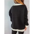 thumbnail image 2 of Women'S Contrast Color Button Down Sweater Oversized V-Neck Ribbed Knit Coat Cardigan, 2 of 6