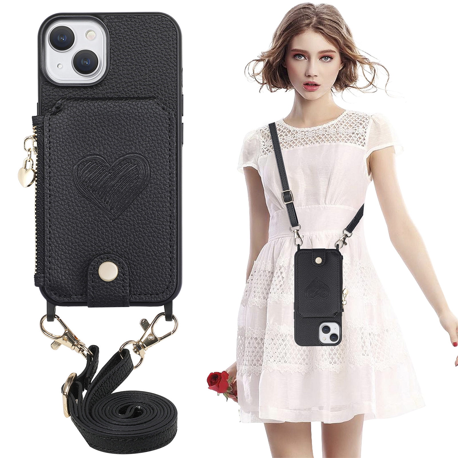 Feishell Crossbody Phone Case for Apple iPhone 13,Heart